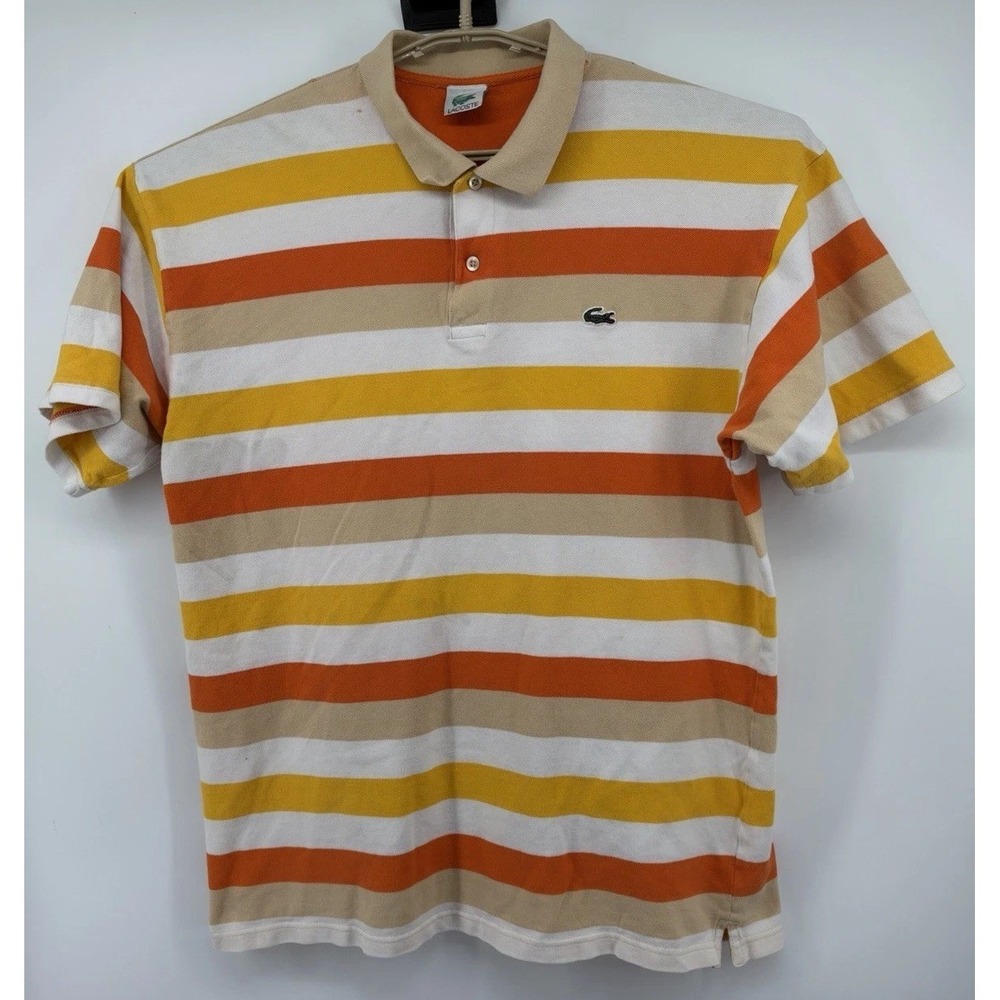 Lacoste Short Sleeve Orange Striped Polo Shirt Men's Size 2XL